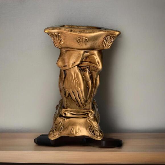 Vintage Ceramic Praying Hands Vase Gold Signature Hand Made Painted 1974 Decor - Picture 2 of 11